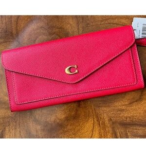 NWT Coach Candy Apple Red Crossgrain Leather Slim Envelope WYN Soft Wallet